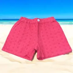 Noeil 赤ピンク 刺繍柄入り ハーフパンツ