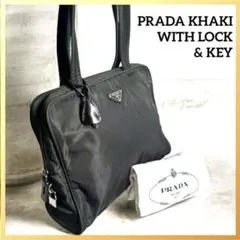 PRADAプラダ✨トート カーキ ナイロン カデナ鍵袋付 三角ロゴ 肩掛 A4⁠