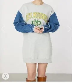 デニム袖付きグレーのミニワンピースのサムネイル