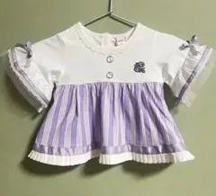 新品JOLIPOIS 切替プリーツTシャツ　フリル　パープル　リボン　90㎝