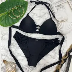 海外セクシービキニ ブラック 三角ビキニ 無地シンプル 黒 Sサイズ インポート