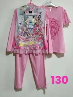 新品 名探偵プリキュア 光るパジャマ 130 長袖 長ズボン 半袖 3点セット