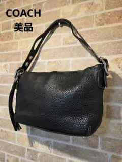 ■美品■COACH　黒 レザー バッグ タッセル　ワンショルダー　シグネチャー