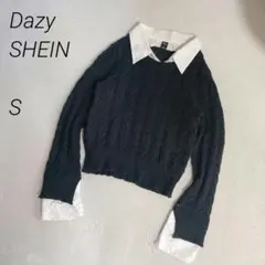 Dazy SHEIN シャツドッキング ケーブルニット レイヤード風 長袖