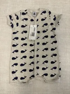 プチバトー　12m クジラ柄グレーコットンロンパース