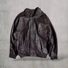 80s90s レザージャケット本革 XL相当 短丈 ダークブラウンvintage