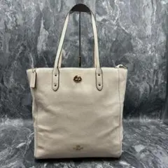 春物◎✨美品✨コーチ 本革レザー ターンロック トートバッグ 大容量 ホワイト系