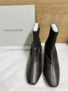 VIVIAN COLLECTION ブラウンレザー中ヒール　ショートブーツ
