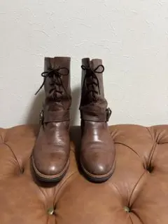 レザー レースアップショートブーツ　ブラウン