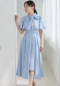 アンドクチュール　水色ストライプリボン付きワンピース