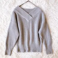 ジーナシス ニット ラメ入り セーター グレー ゆったり 立体リブ編み