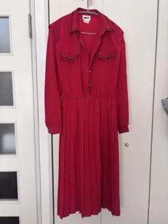 LESLIE FAY USA製 プリーツワンピース 赤 ヴィンテージ 80s