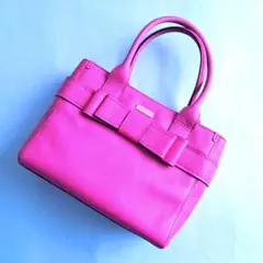 美品❣️レザートートバッグ ピンク　リボン付 A4❣️Kate spade