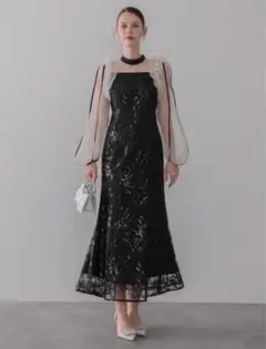 LEJA スパンコールボタニカルマーメイドボレロ2WAYワンピースドレス S