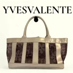 YVES VALENTE トートバッグ アイボリー　ブラウン　エナメル