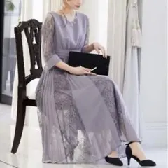 プリーツ×レース 7分袖結婚式ワンピースドレス