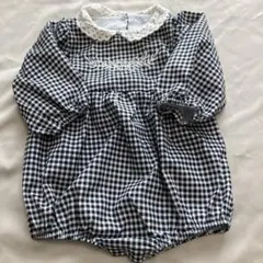SHEIN ブラックチェック レース襟ロンパース 9-12M