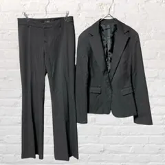 12426 INGNI ストライプ パンツ上下セットアップ 黒 M オフィス古着