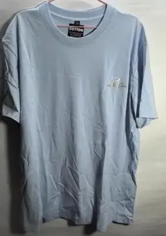 水色 コットン Tシャツ ロゴ入り