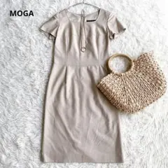 【MOGA】スクエアネック半袖膝丈ワンピース　M シルク混のサムネイル