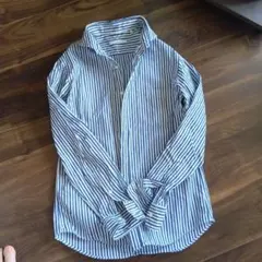 SHIPS ストライプ柄 長袖シャツ Mサイズネイビー✕ホワイト