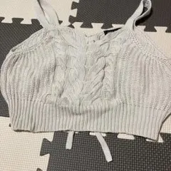 グレー ニットベスト Mサイズ ケーブル編み