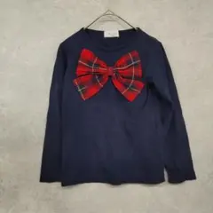 ▢WILL MERY ネイビー チェックリボン 長袖トレーナー 120cm