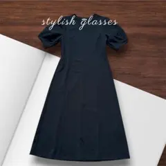 GU ジーユー黒 半袖 ロングワンピース　パフ袖　M