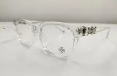 シルバー装飾付きクリアフレーム　クロスデザイン　伊達メガネ！
