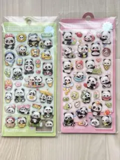 水入り ボンボンドロップシール ぷっくり 立体シール 2杖 パンダ