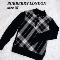 BURBERRY LONDON ノバチェック柄黒コットン 長袖カットソー襟 M