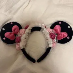 ディズニー カチューシャ ピンク 薔薇 バラ ミニー レース　フリル