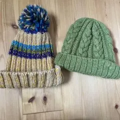 ニット帽セット ベージュ・緑