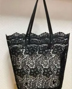 トートバッグ　 レディース【新品未使用】花柄レースのトートバッグ 黒