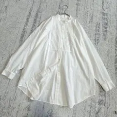 スタンドカラーシャツ　バンドーカラーブラウス　長袖　オーバーサイズ　L　シンプル