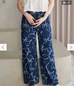リボンプリントデニムパンツ