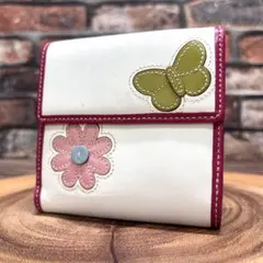 【良品】COACH コーチ 三つ折り 財布 ホワイト 蝶柄 花柄