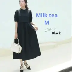 Milk tea マタニティ半袖ワンピース　授乳ワンピースMブラック