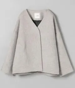 ジーナシス JEANASIS ショートビーバーハーフノーカラーコート　グレー