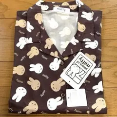 新品 miffy ミッフィー 70周年 総柄 半袖 シャツ アロハ 茶色 L