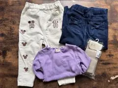 【4点まとめ売り】プティマイン デニム 長袖トップス 90cm タイツ 85cm