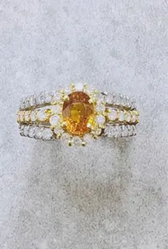 ゴールデンサファイア1.23ctダイヤモンド1.15ct k18リング - メルカリ