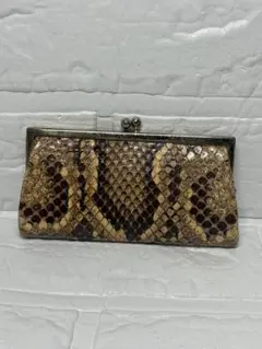 ヴィンテージ風 パイソン柄 がま口財布 二層式 レトロ 蛇革調 小銭入れ