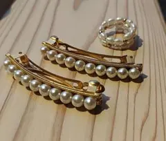 パールデザインのバレッタ 2個と淡水パールのスカーフ留