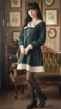 axes femmeモスグリーン 刺繍入りセーラーカラーワンピース人気完売商品