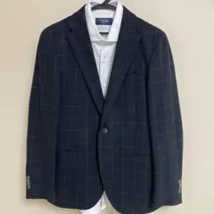 【SIMPLICITE PLUS】ネイビー チェック柄 ビジネスジャケット　M