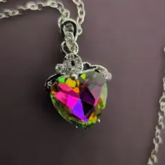 幸運のミスティックトパーズ虹色ハート プラチナ仕上925シルバーネックレス