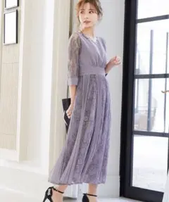 【美品】niana ニアナ レース装飾　結婚式　同窓会　お呼ばれロングワンピース