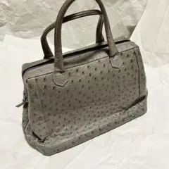オーストリッチ 本革 レザー ハンドバッグ グレー 訳あり エキゾチックレザー