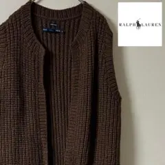 90s RALPH LAUREN/ロングニット ベスト/L/ブラウン